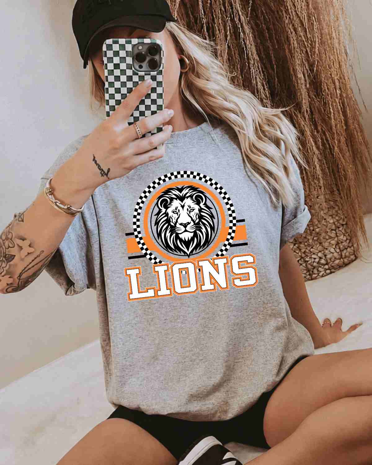 Lions Checkered Circle Logo Tshirt