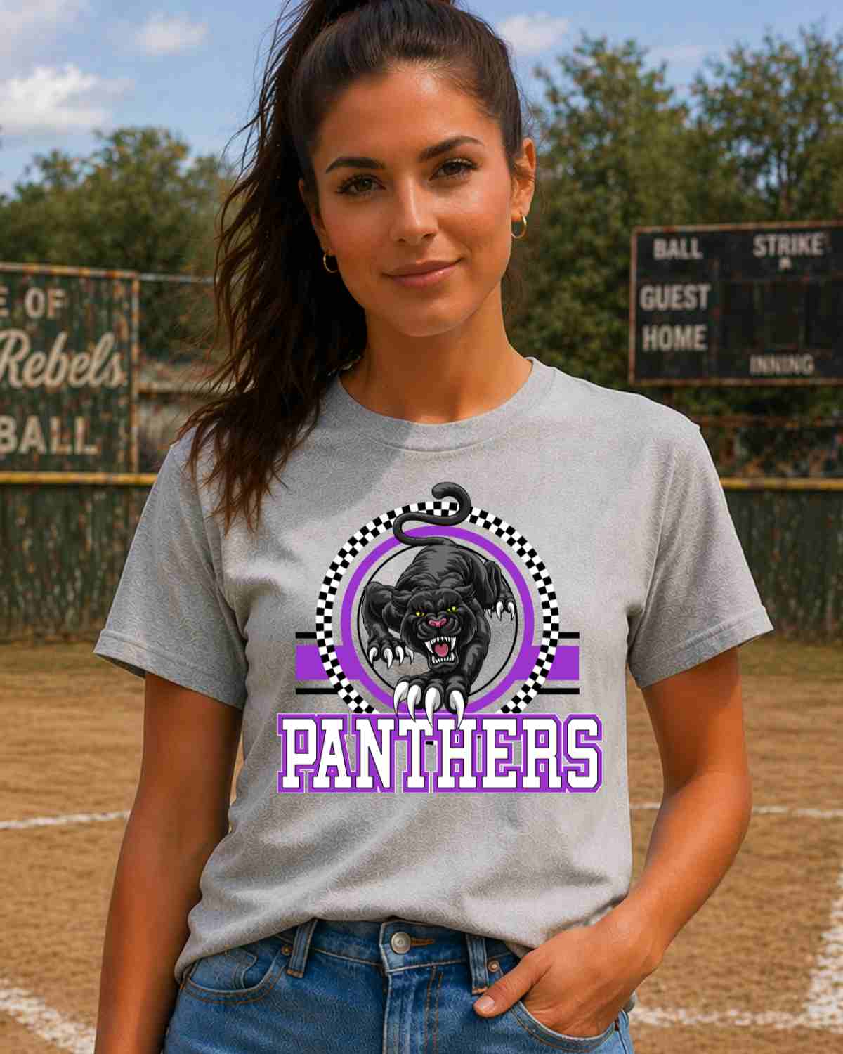 Panthers Checkered Circle Logo Tshirt