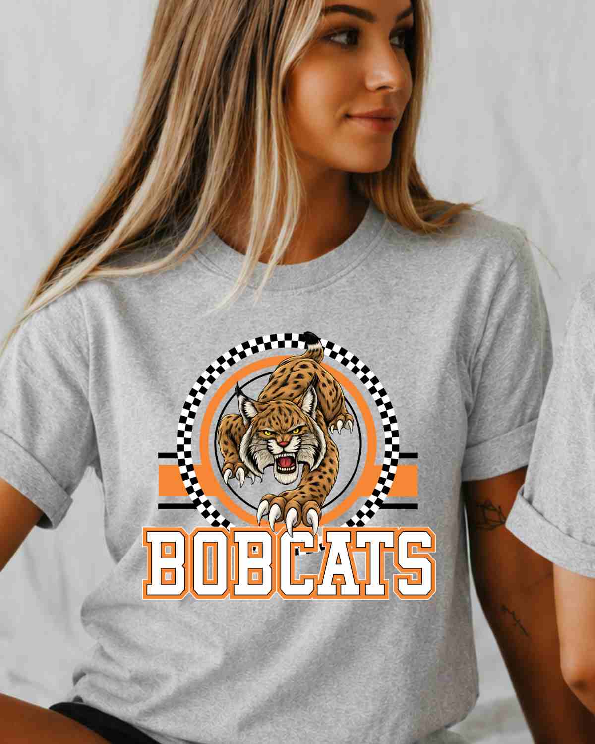 Bobcats Checkered Circle Logo Tshirt