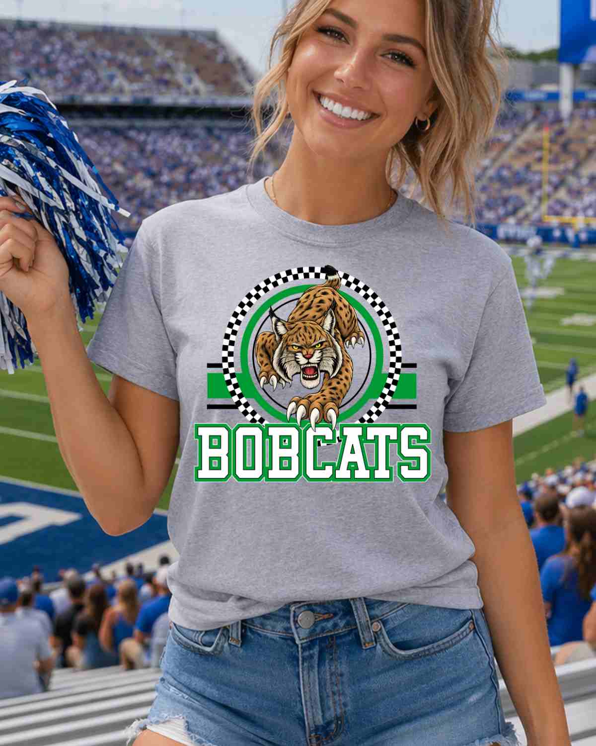 Bobcats Checkered Circle Logo Tshirt