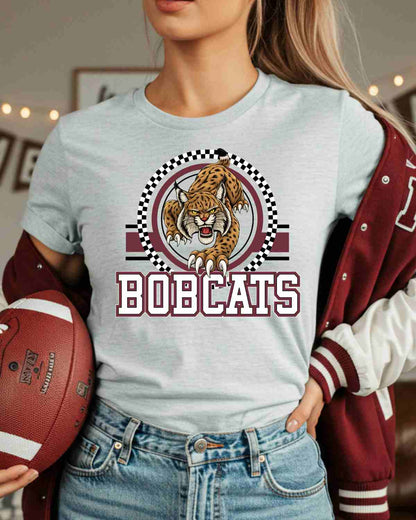 Bobcats Checkered Circle Logo Tshirt