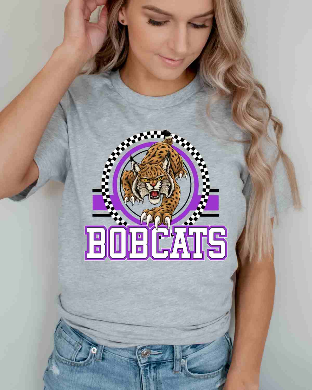 Bobcats Checkered Circle Logo Tshirt