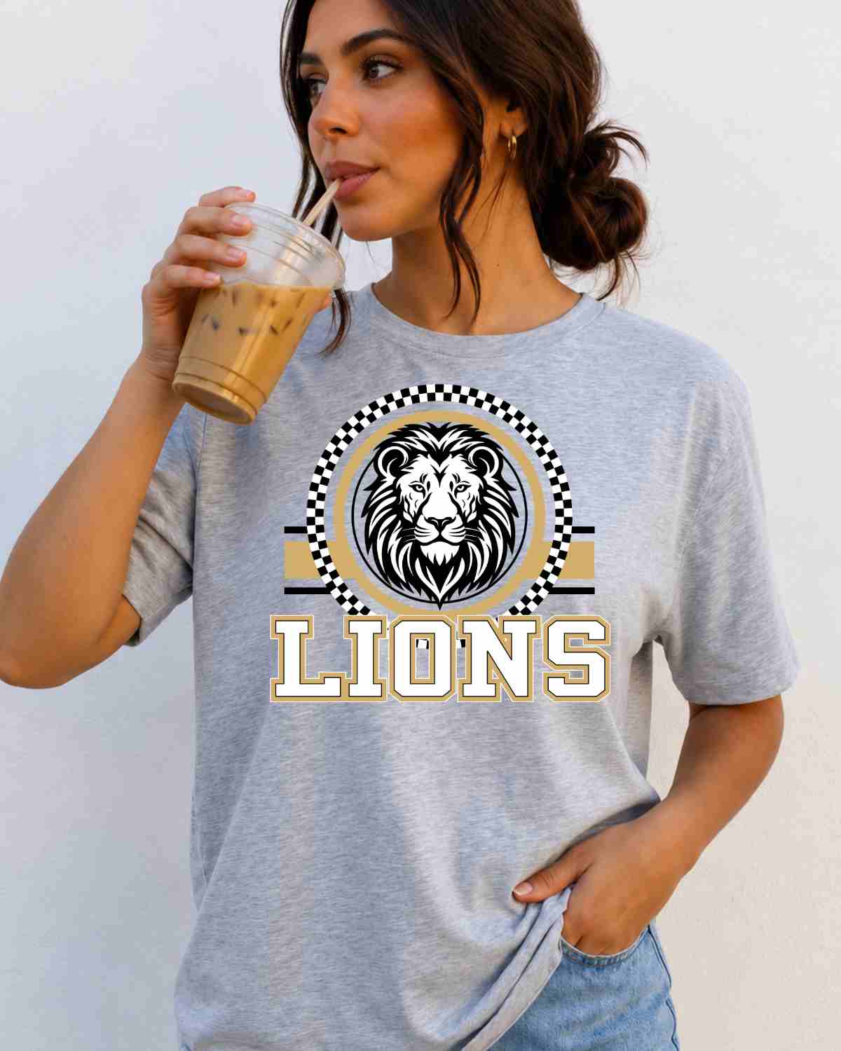 Lions Checkered Circle Logo Tshirt