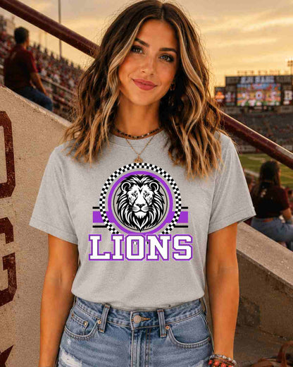 Lions Checkered Circle Logo Tshirt