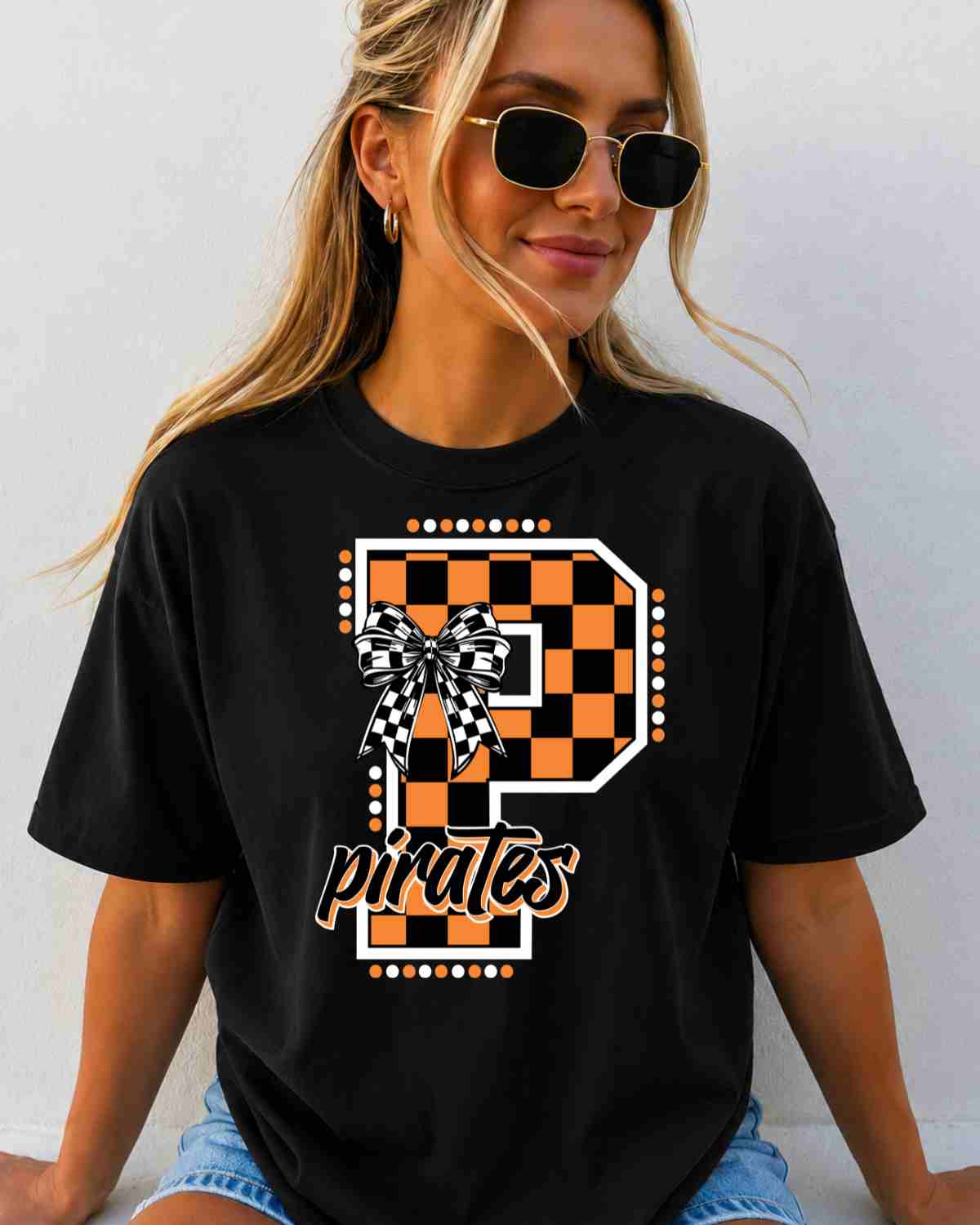 Pirates Checkered Letter Tshirt - GAMEDAY TRADITIONS