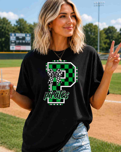 Pirates Checkered Letter Tshirt - GAMEDAY TRADITIONS