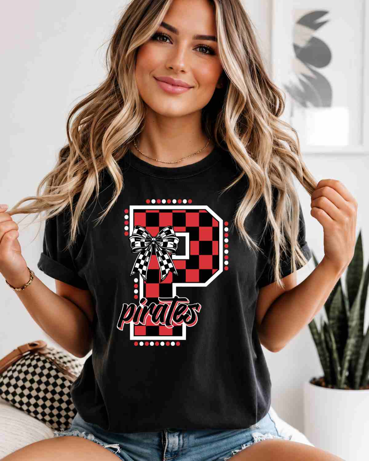 Pirates Checkered Letter Tshirt - GAMEDAY TRADITIONS