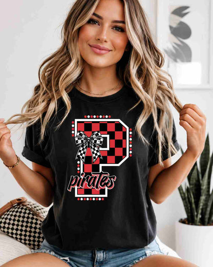 Pirates Checkered Letter Tshirt - GAMEDAY TRADITIONS