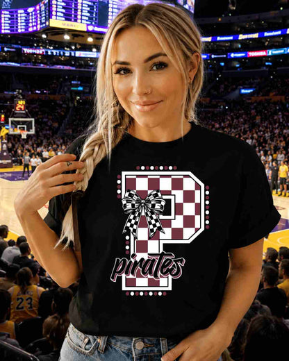 Pirates Checkered Letter Tshirt - GAMEDAY TRADITIONS