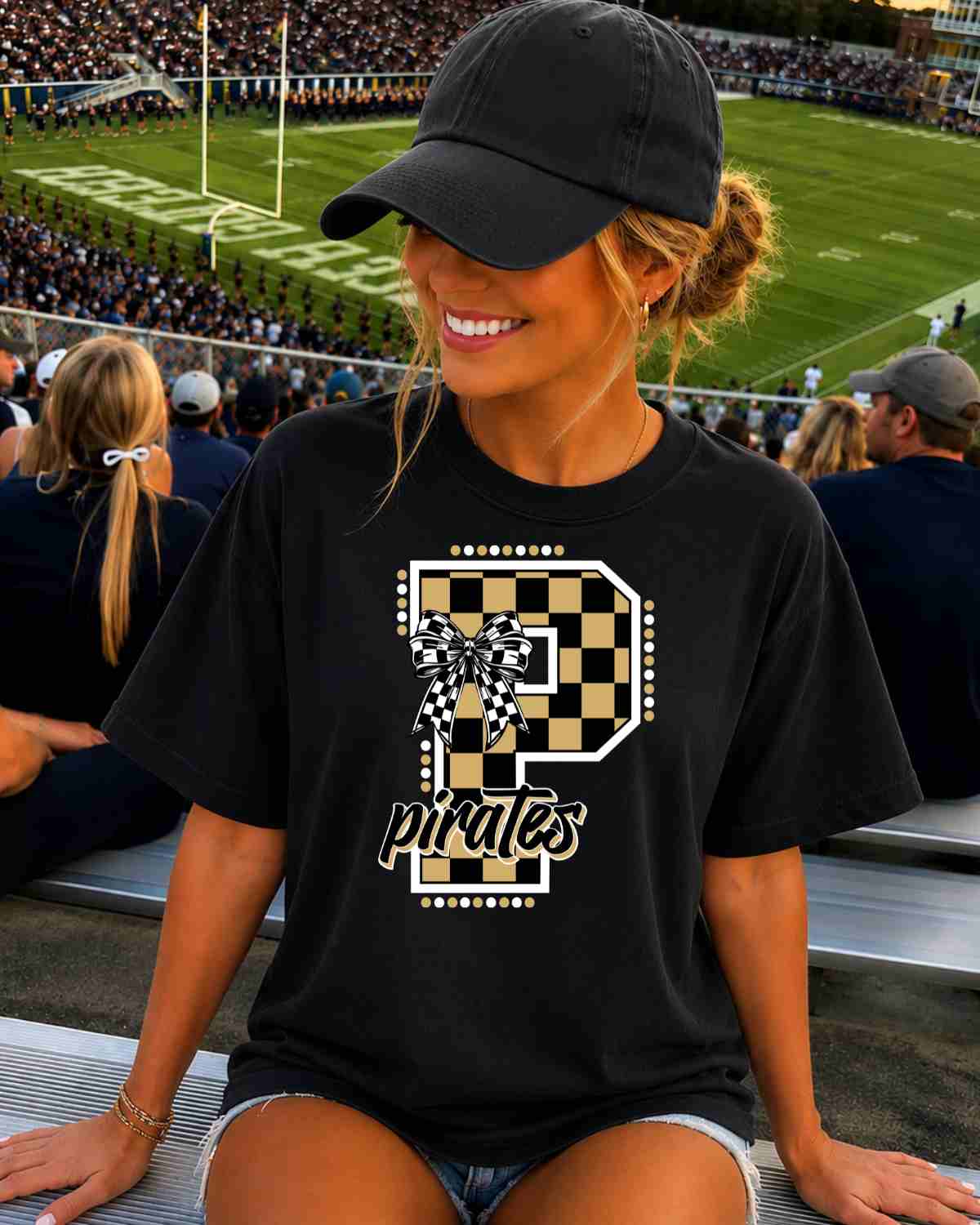 Pirates Checkered Letter Tshirt - GAMEDAY TRADITIONS