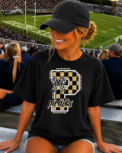 Pirates Checkered Letter Tshirt - GAMEDAY TRADITIONS