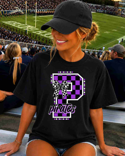 Pirates Checkered Letter Tshirt - GAMEDAY TRADITIONS
