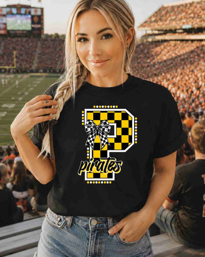 Pirates Checkered Letter Tshirt - GAMEDAY TRADITIONS