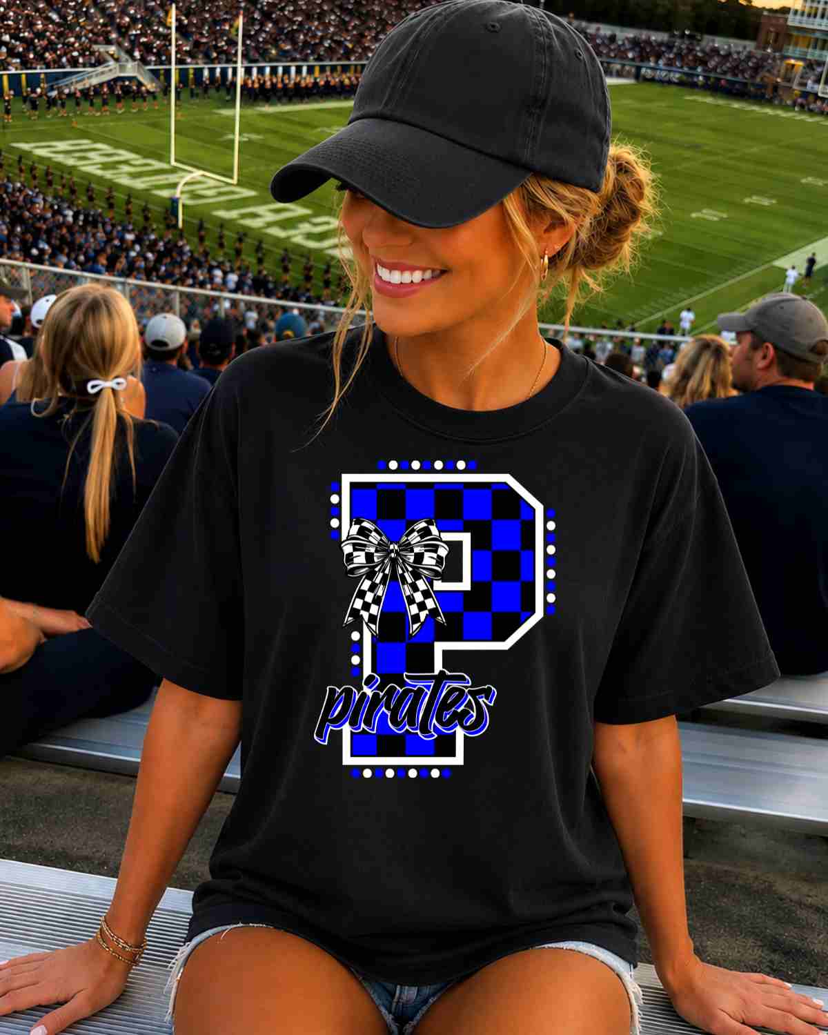 Pirates Checkered Letter Tshirt - GAMEDAY TRADITIONS