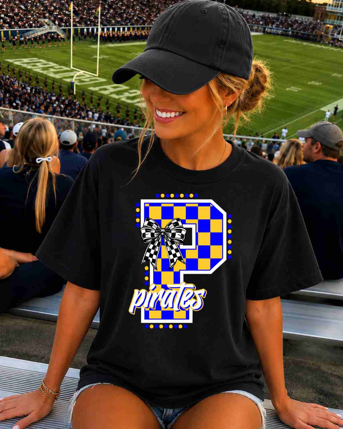 Pirates Checkered Letter Tshirt - GAMEDAY TRADITIONS